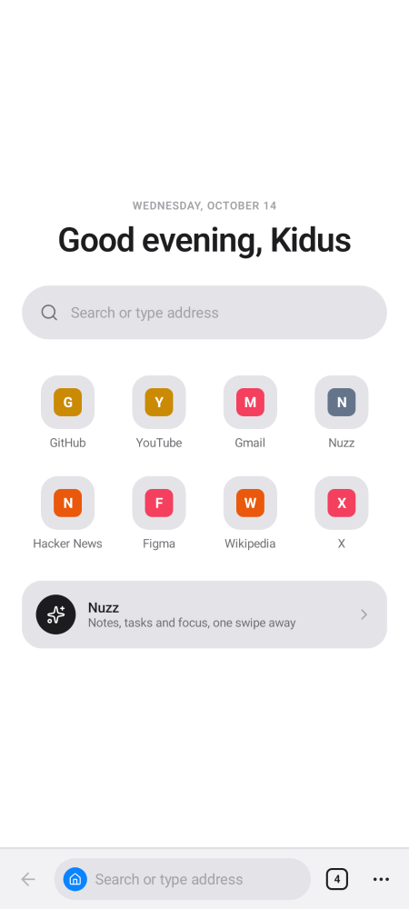 Khrom new tab page on Android